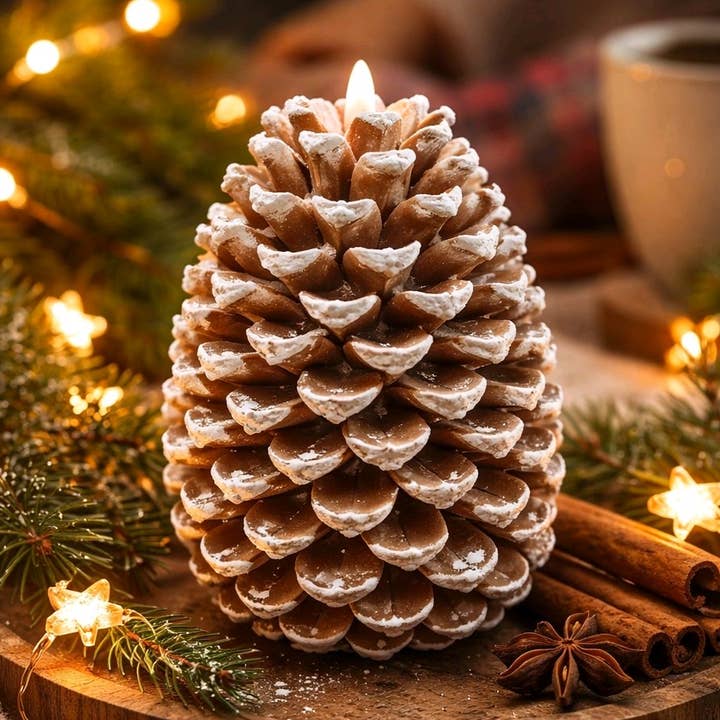 Pine Cone Moving Flame LED Candle 12.7 x 16.5 cm