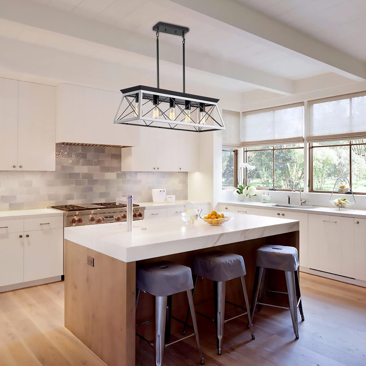 5-Light Farmhouse Pendant Linear Chandelier