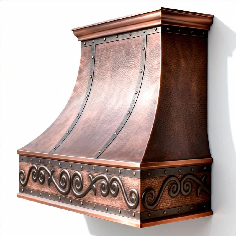 SoHo Loft–Style Custom Copper Range Hood – Handcrafted Wall-Mount Design with Black Straps