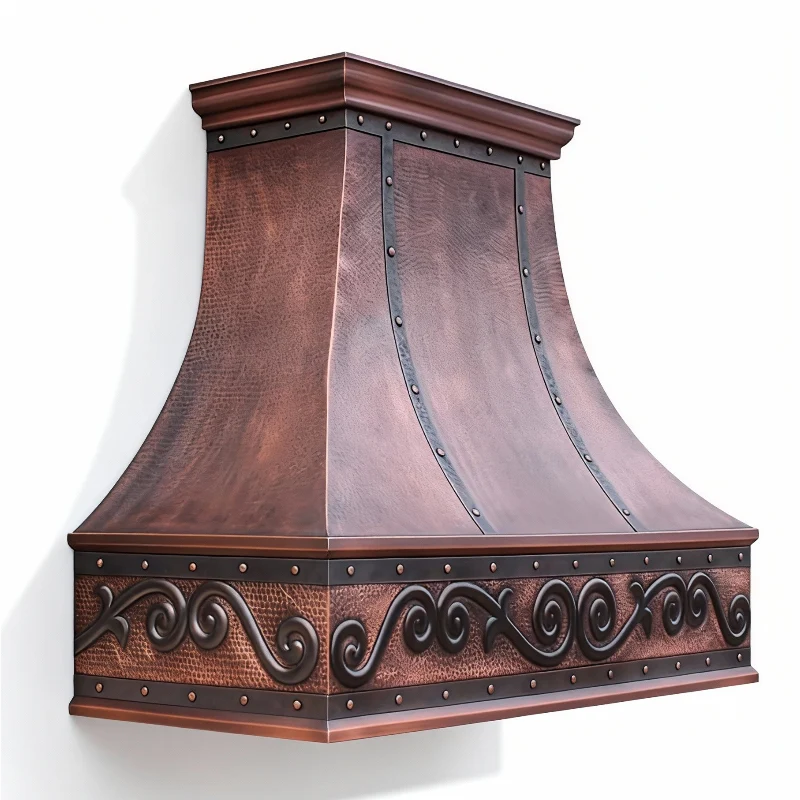 SoHo Loft–Style Custom Copper Range Hood – Handcrafted Wall-Mount Design with Black Straps