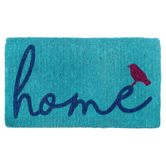A Bird Perched on Home Coir Doormat