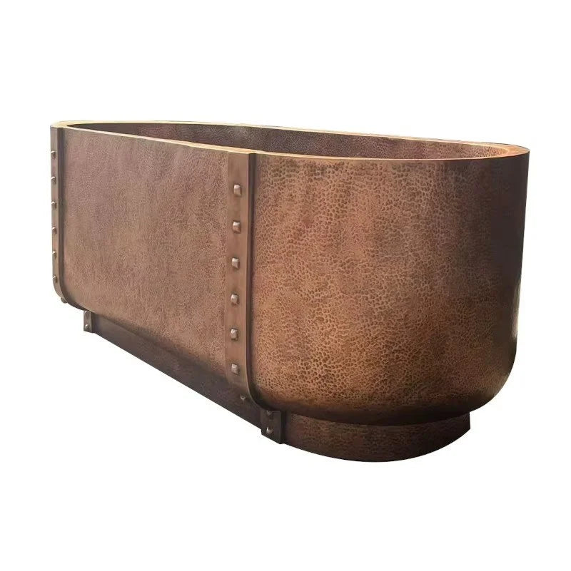 Handmade Hammered Copper Freestanding Oval Soaking Tub – Double Wall Rustic Villa Spa Design