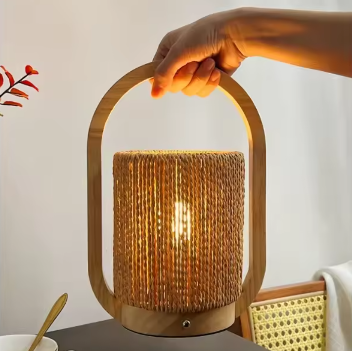 Organic Jute Woven Arch Desk Lamp - Sustainable Bohemian Nightstand Lighting