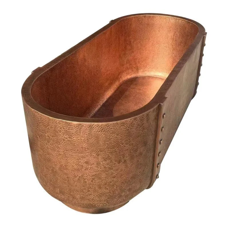 Handmade Hammered Copper Freestanding Oval Soaking Tub – Double Wall Rustic Villa Spa Design