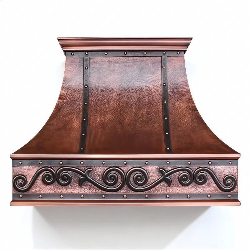 SoHo Loft–Style Custom Copper Range Hood – Handcrafted Wall-Mount Design with Black Straps