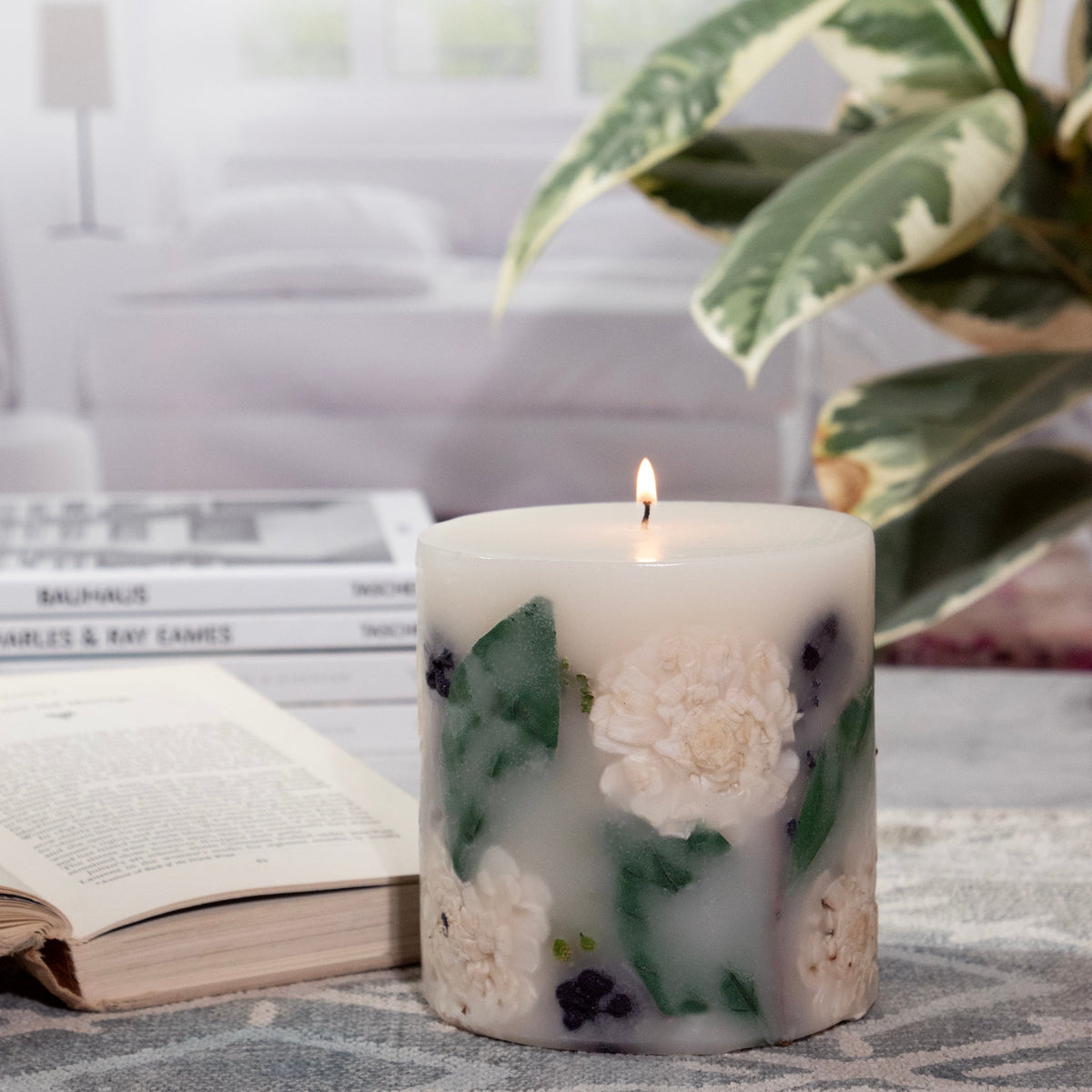 Amber Lavender Botanical Pillar Candle