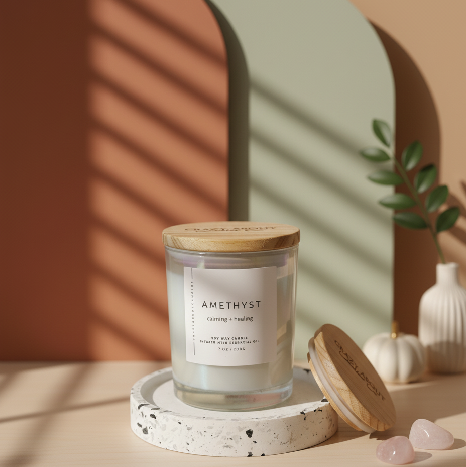 Bougie au soja cristal d'énergie | Choisissez votre pierre et votre parfum