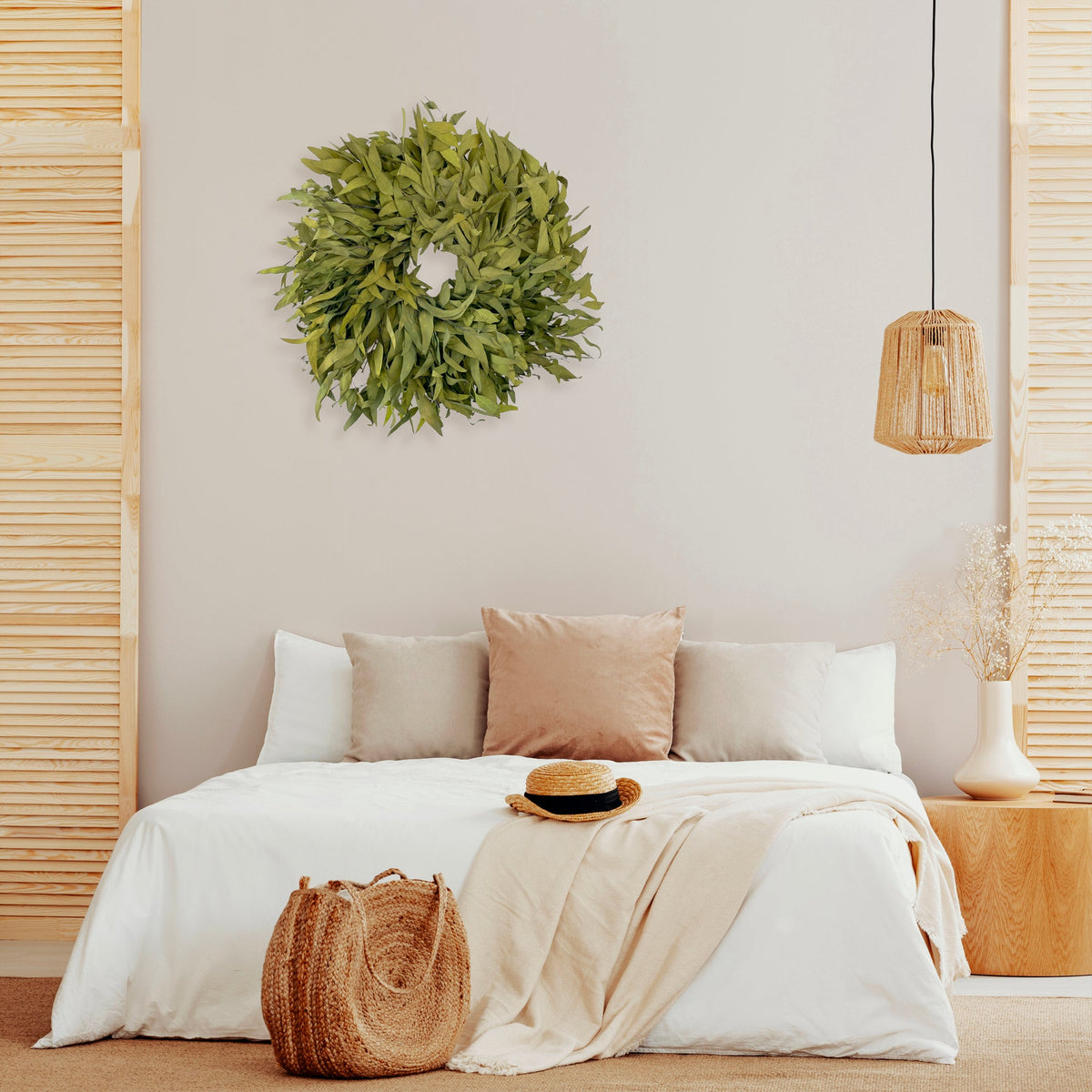 Harvest Farmhouse Willow Wreath: Olive Green Color