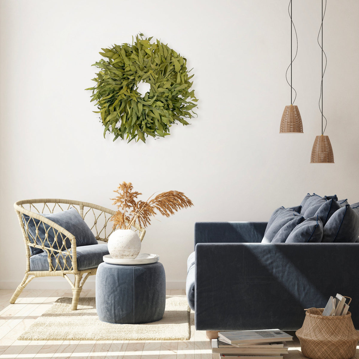 Harvest Farmhouse Willow Wreath: Olive Green Color