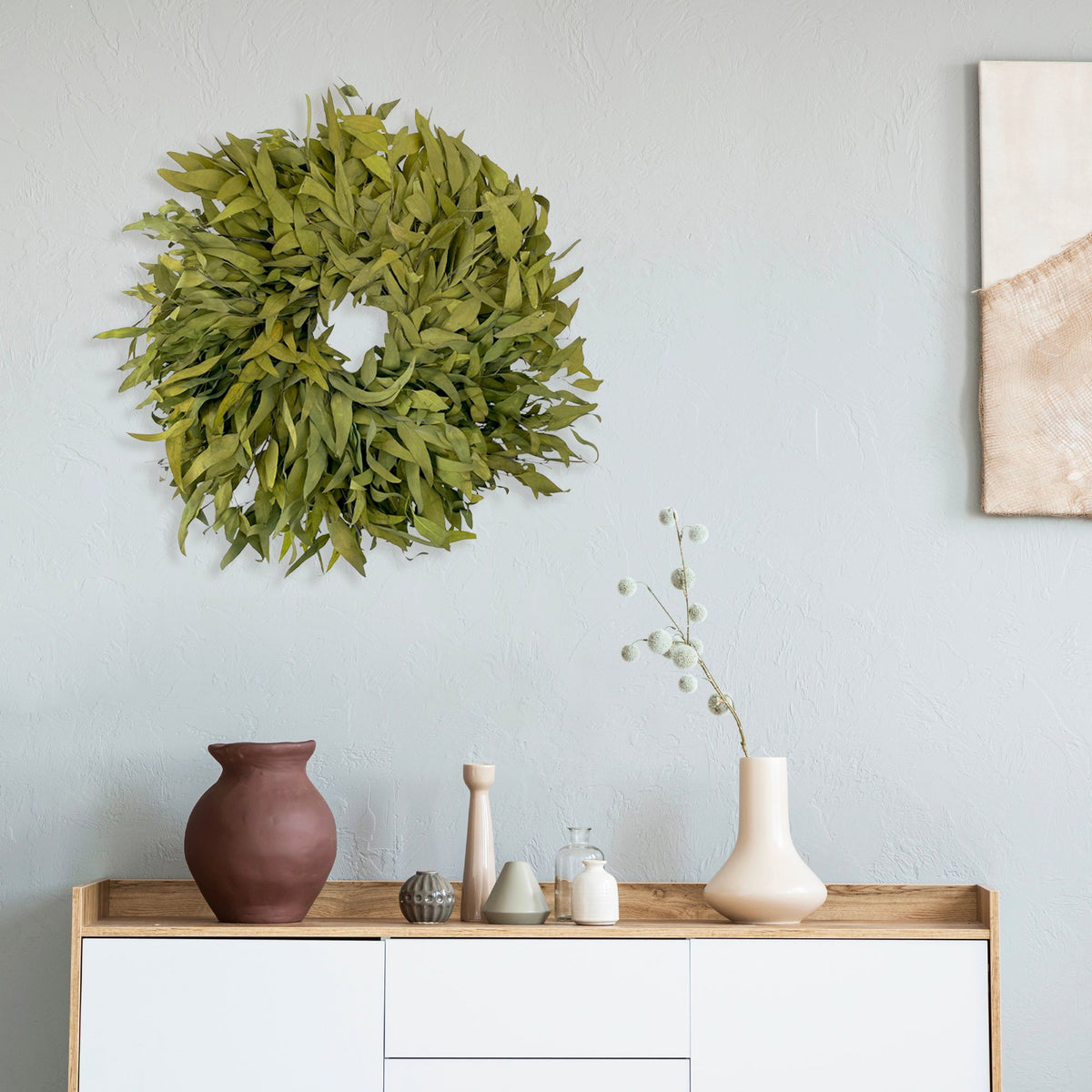Harvest Farmhouse Willow Wreath: Olive Green Color