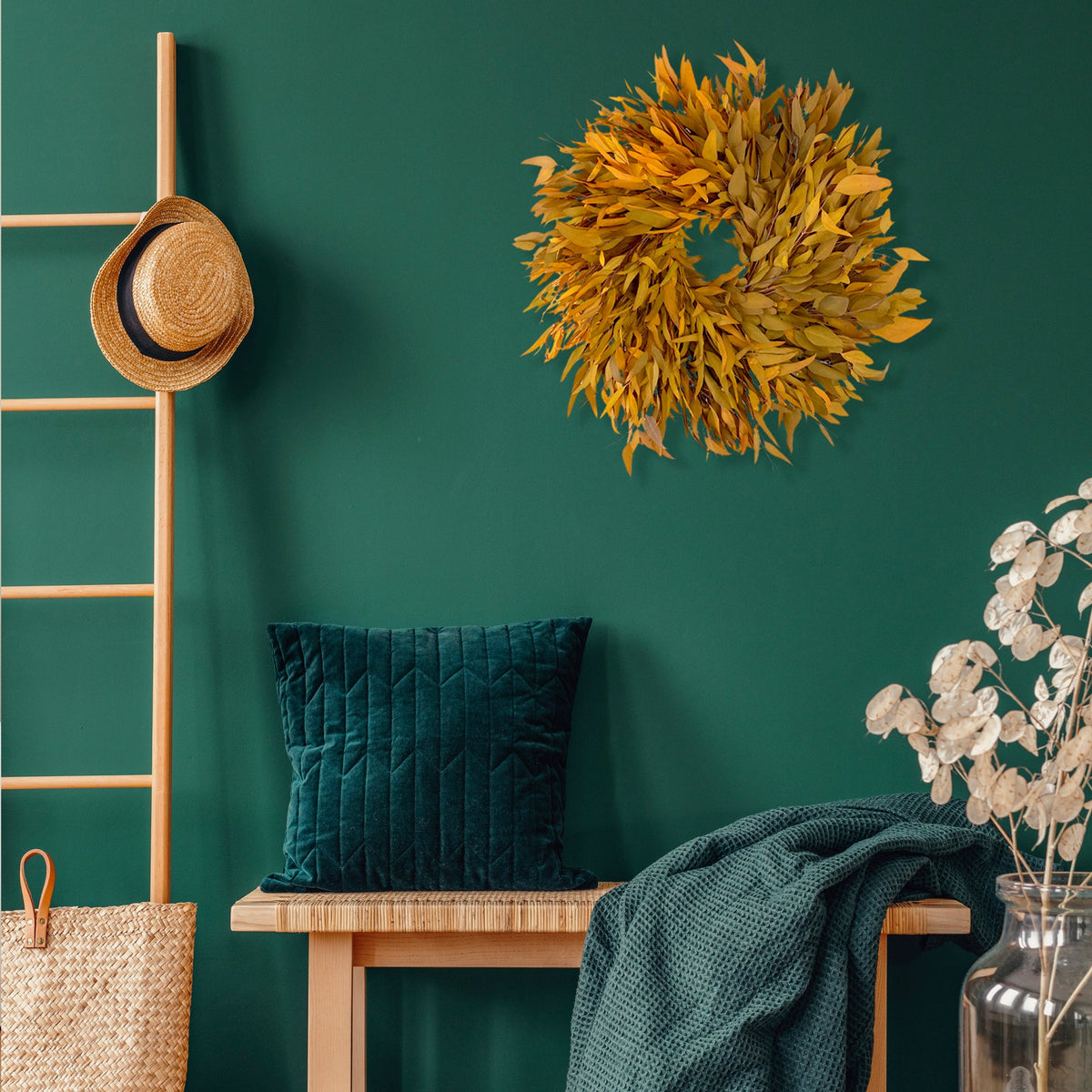 Harvest Farmhouse Willow Wreath: Golden Color