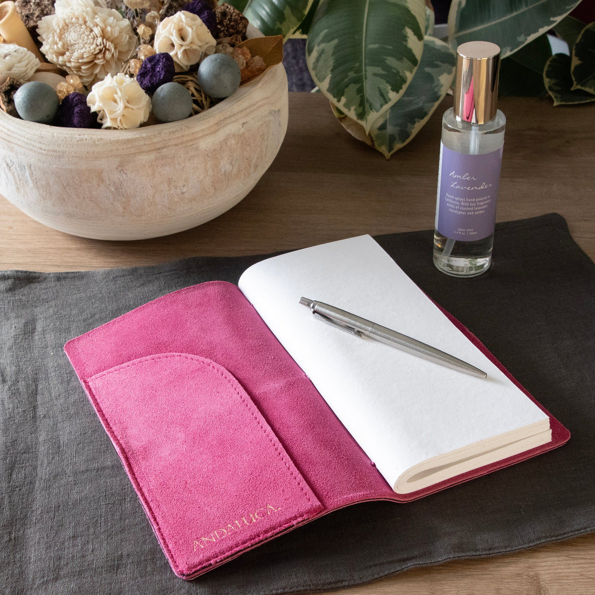 Fuchsia Suede Journal W/ Organic Cotton Paper:  Small