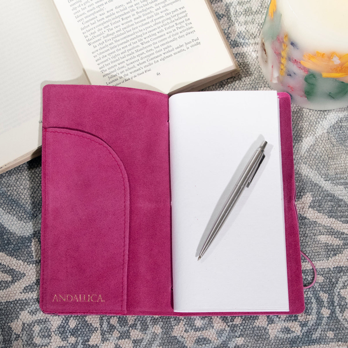 Fuchsia Suede Journal W/ Organic Cotton Paper:  Small