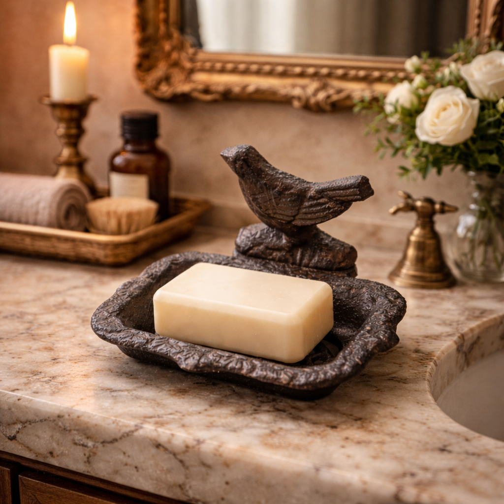 Cast Iron Bird Soap Dish with Drainage Tray