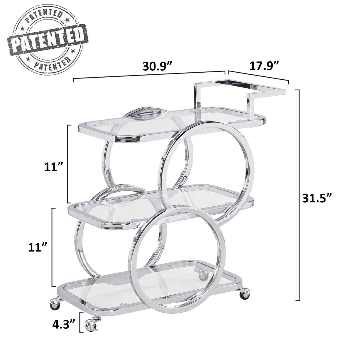 Monaco Three-Tier Mobile Bar Cart