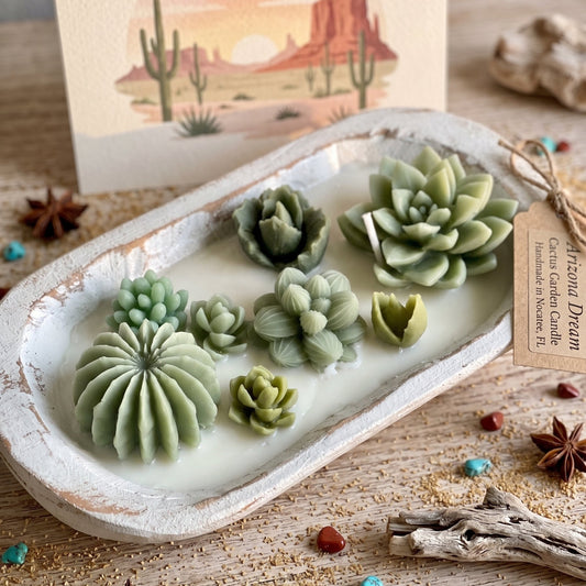 Candela in ciotola di legno | Candela in cera di soia in ciotola | Candela a forma di cactus