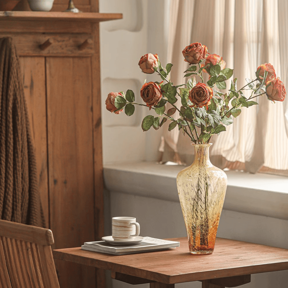 Orange Dried Look Rose Stem 28.7" - Single Stem Artificial Flower