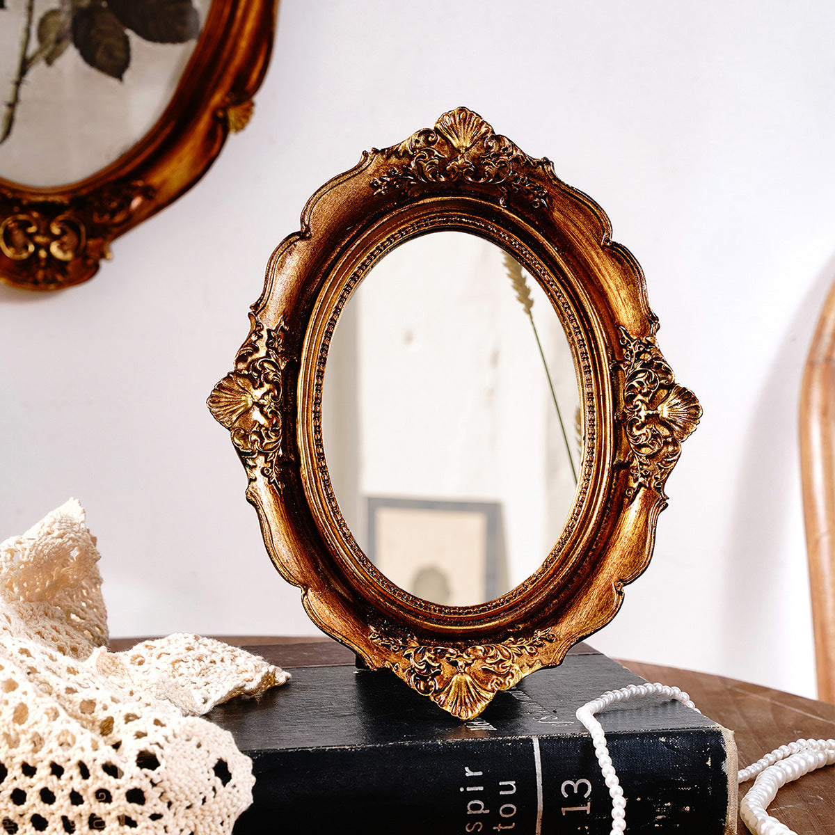 Vintage Style Ornate Oval Table Mirror