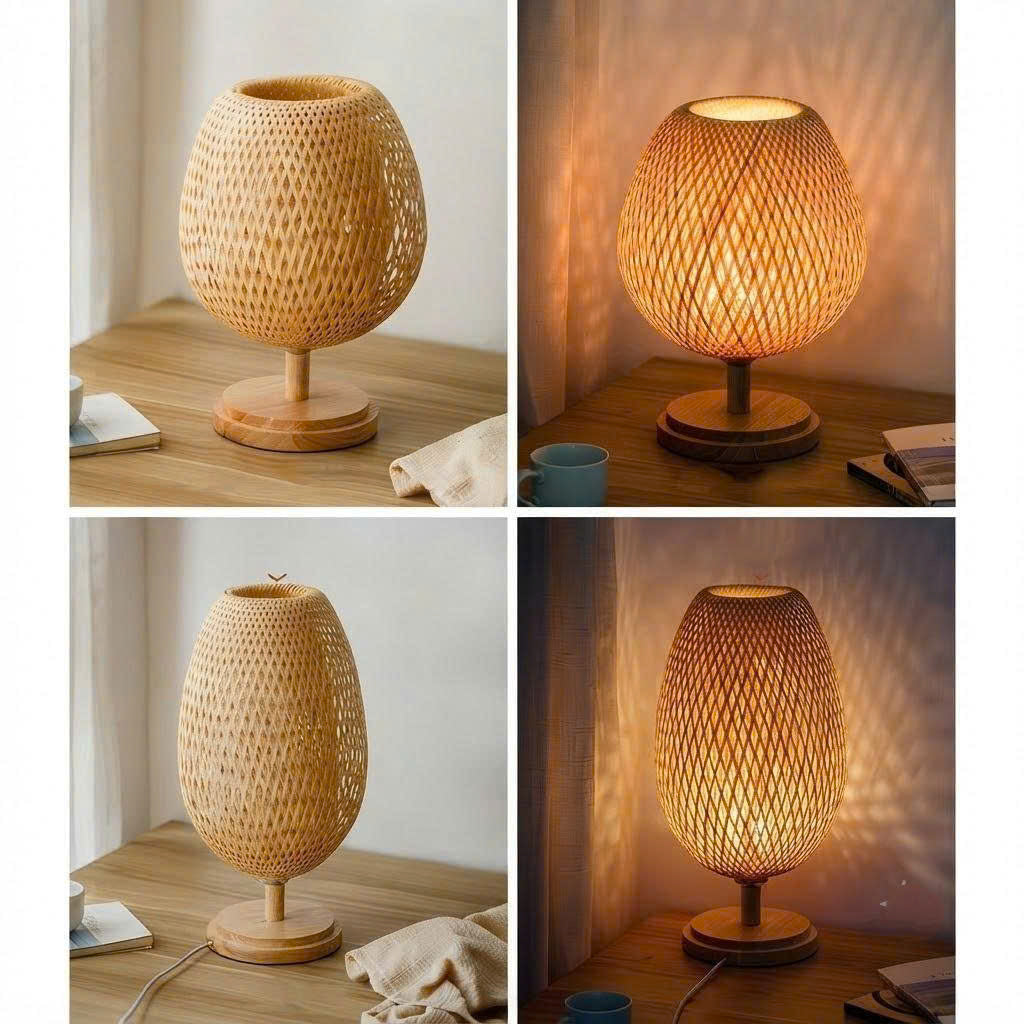 Natural Woven Bamboo Table Light | Modern Eco-Friendly Accent Lamp