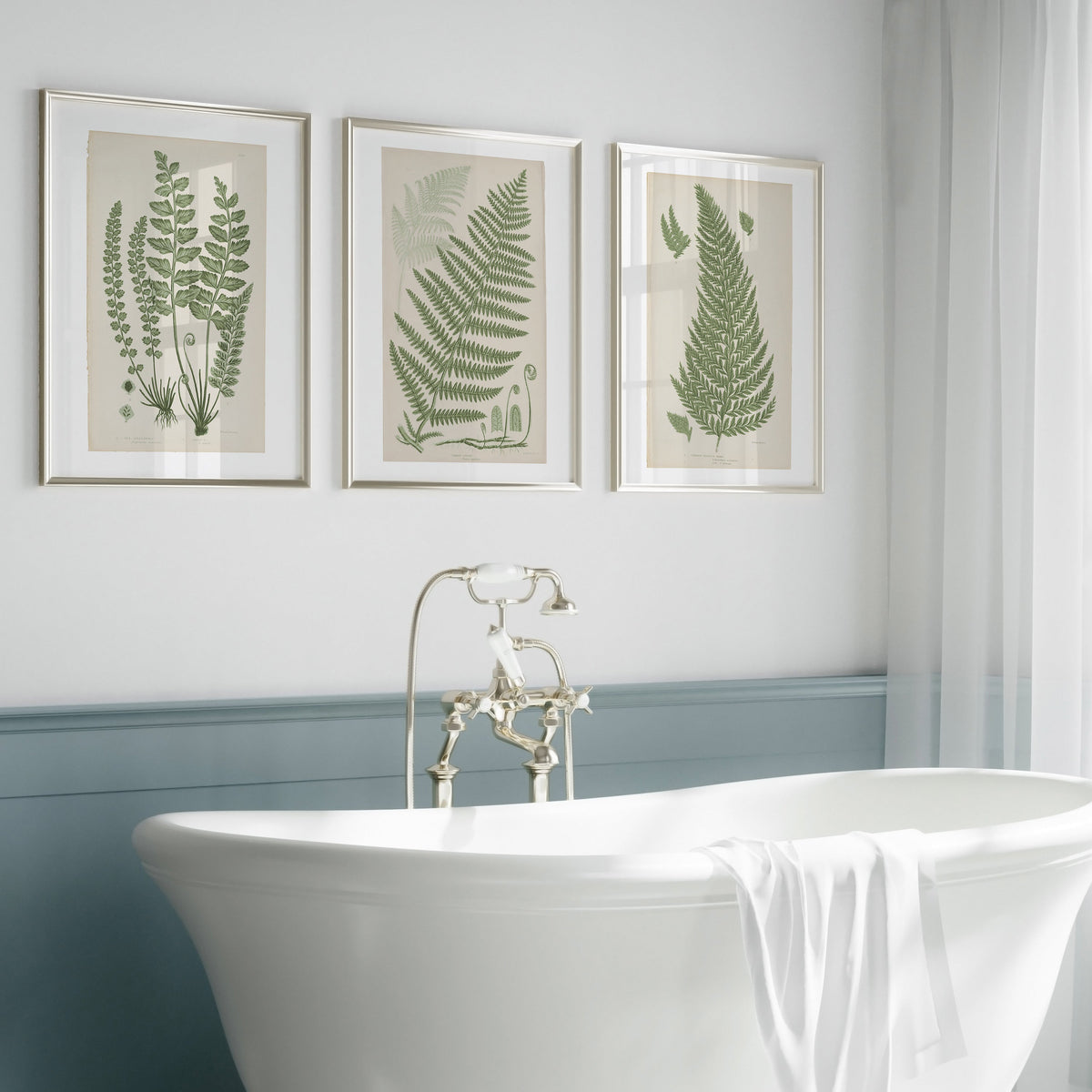 Antique Ferns Set of 4 In French Gray and Green