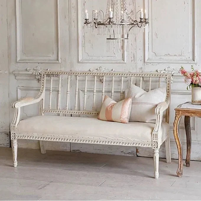 French Country Antique-Style Solid Wood Loveseat