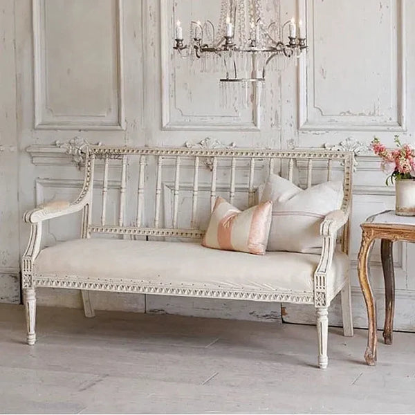 French Country Antique-Style Solid Wood Loveseat