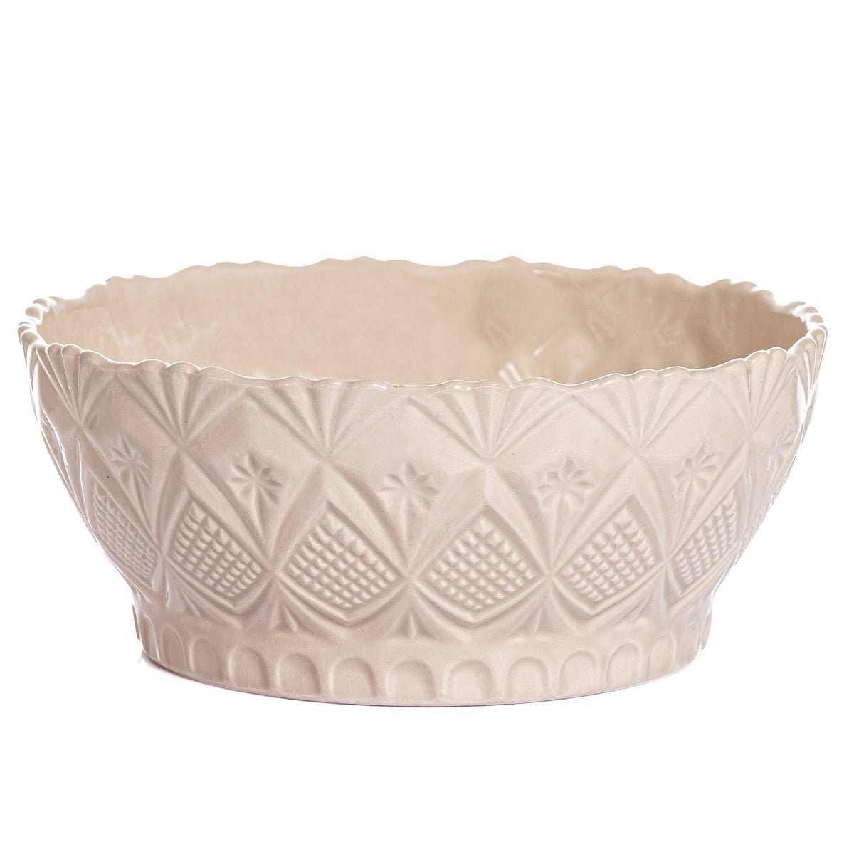 Vintage Inspired Large Handmade Ceramic Bowl – Beige, 8.4"