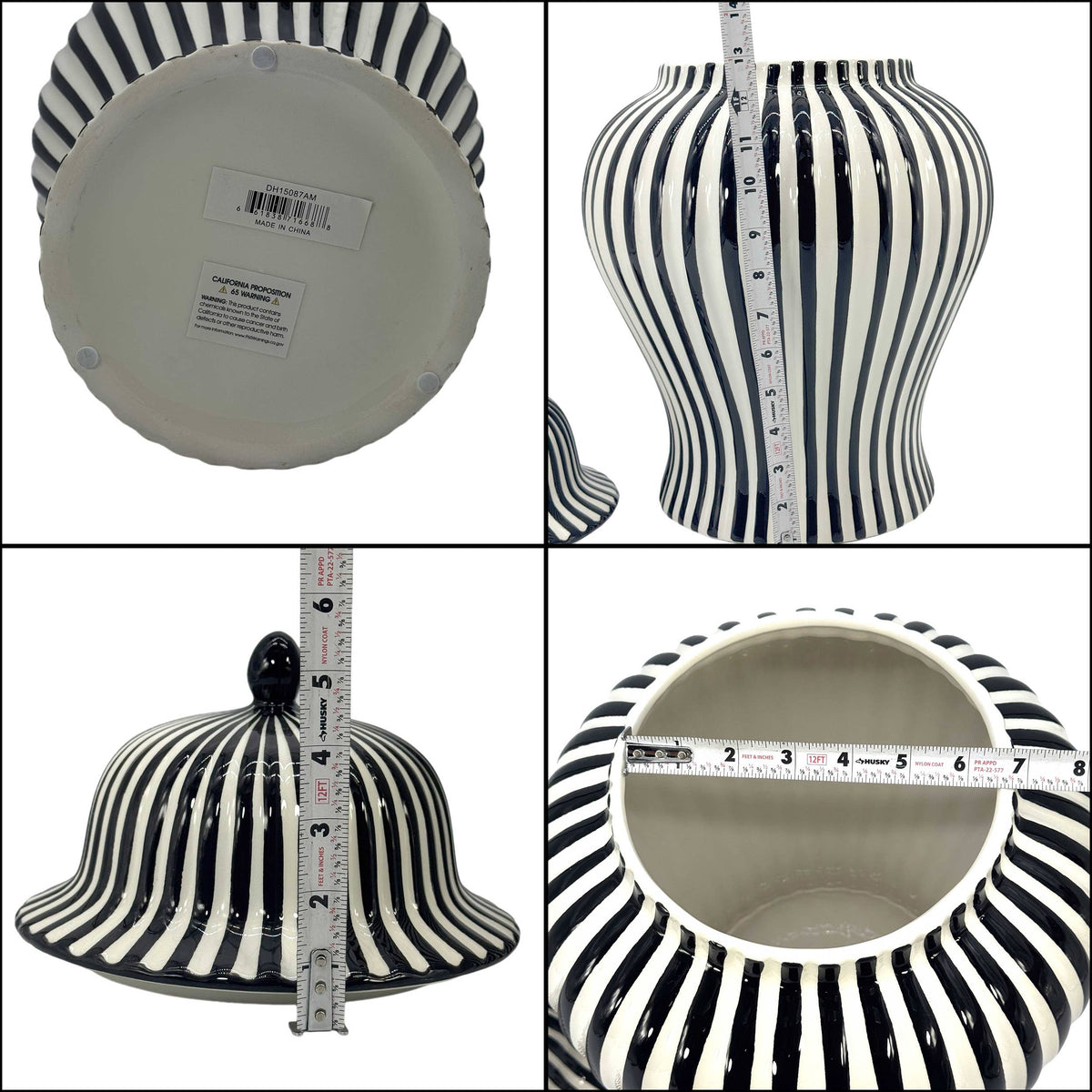 Black & White Candy Cane Striped Ceramic Vase – 18"