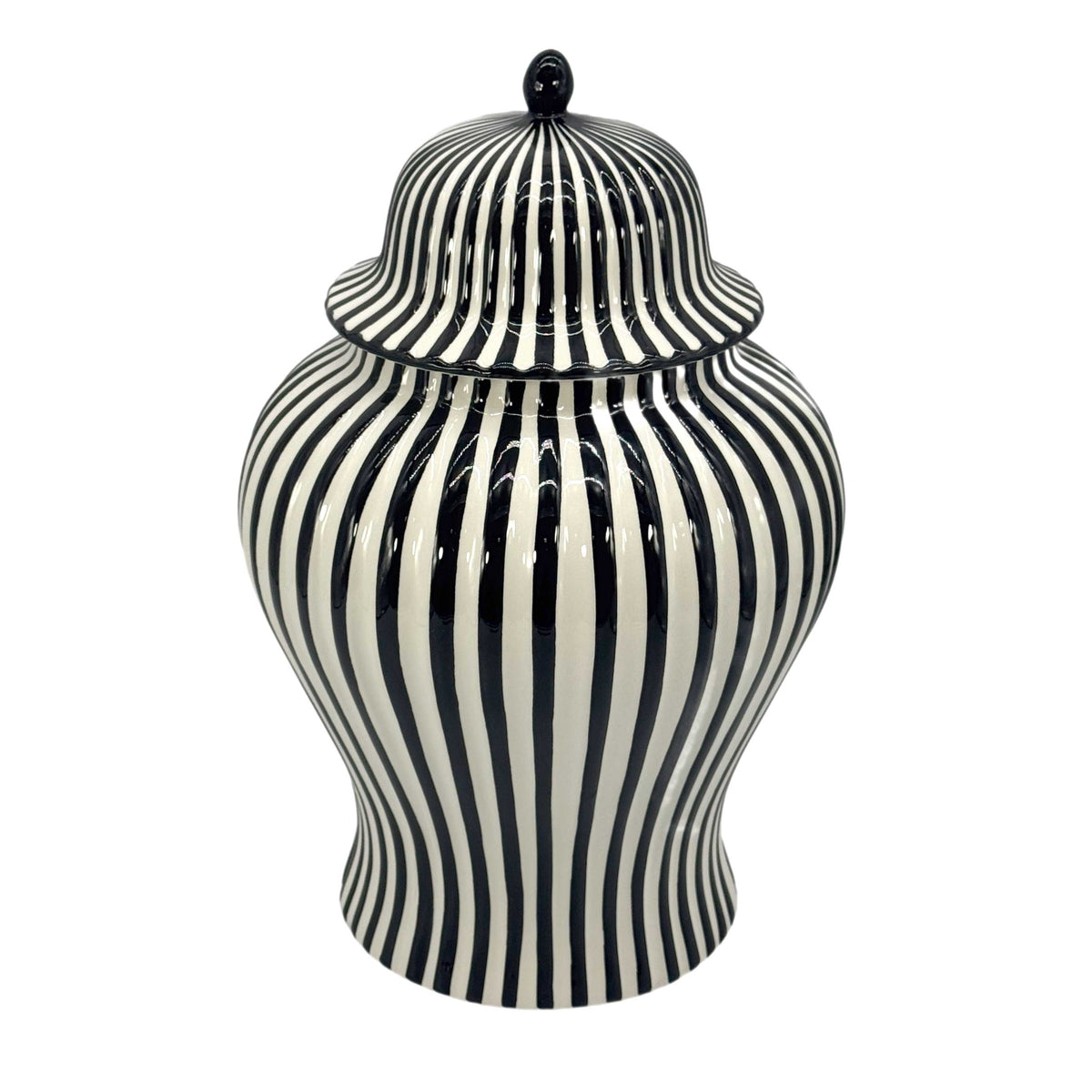 Black & White Candy Cane Striped Ceramic Vase – 18"