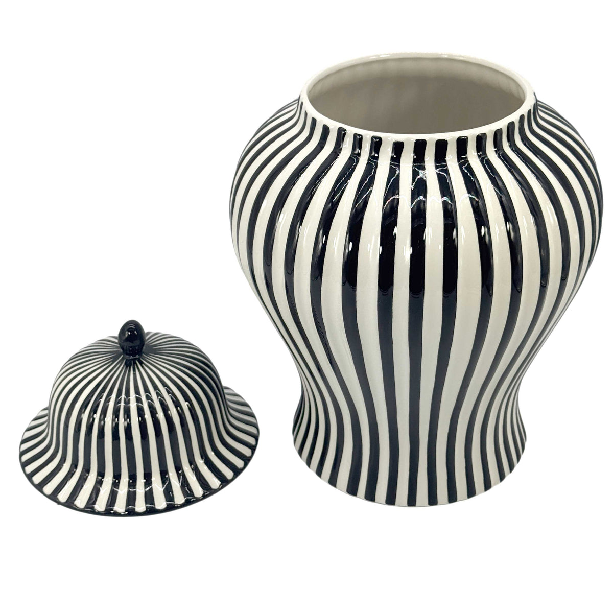 Black & White Candy Cane Striped Ceramic Vase – 18"