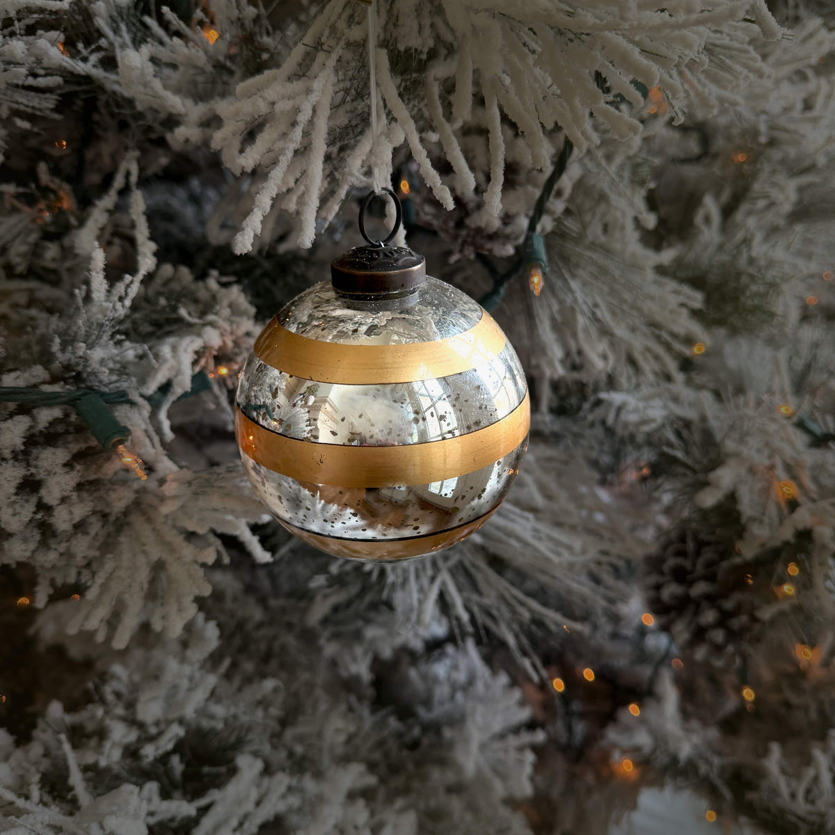 Bronze & Mirror Striped Glass Ornament - 5.5"