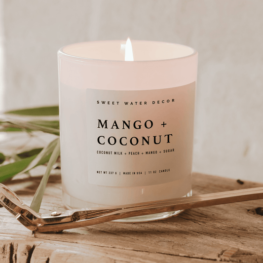 Candela di soia al mango e cocco - Vaso bianco - 11 oz