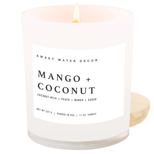 Candela di soia al mango e cocco - Vaso bianco - 11 oz