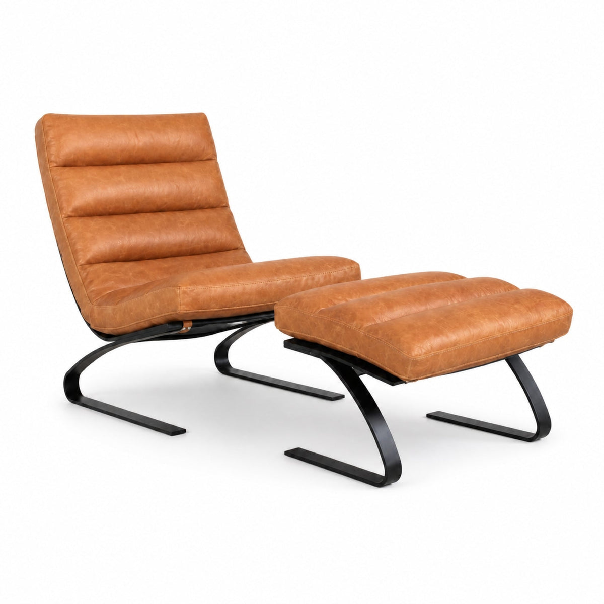 Lavello Top Grain Leather Chair and Stool Set