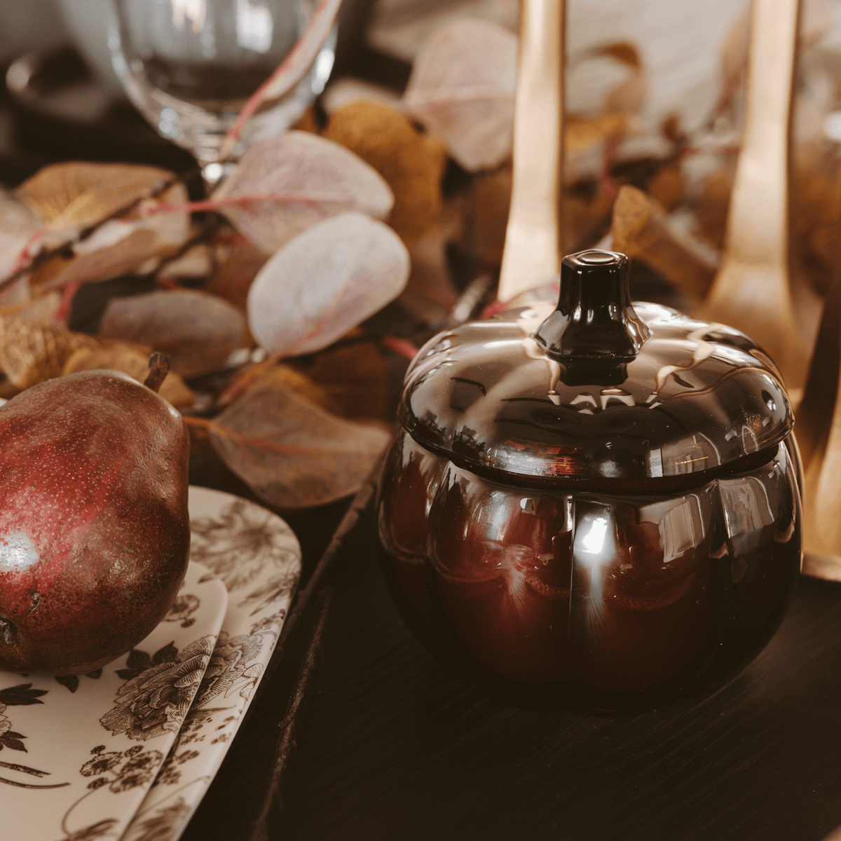 Hello Fall Soy Candle - Amber Glass Pumpkin Jar - 20 oz