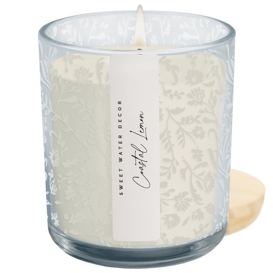 Candela alla soia Coastal Lemon - Barattolo in vetro colorato blu - 12 oz