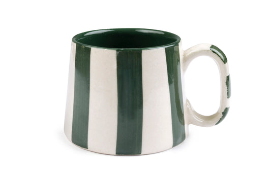 Tasse à café rayée olive | Mug en grès peint à la main | 220 ml (lot de 2)