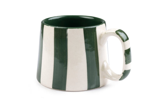Tasse à café rayée olive | Mug en grès peint à la main | 220 ml (lot de 2)