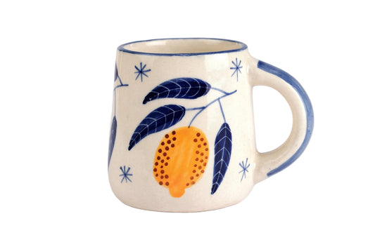 Mug à café Citron jaune | Grès peint à la main | 250 ml (lot de 2)