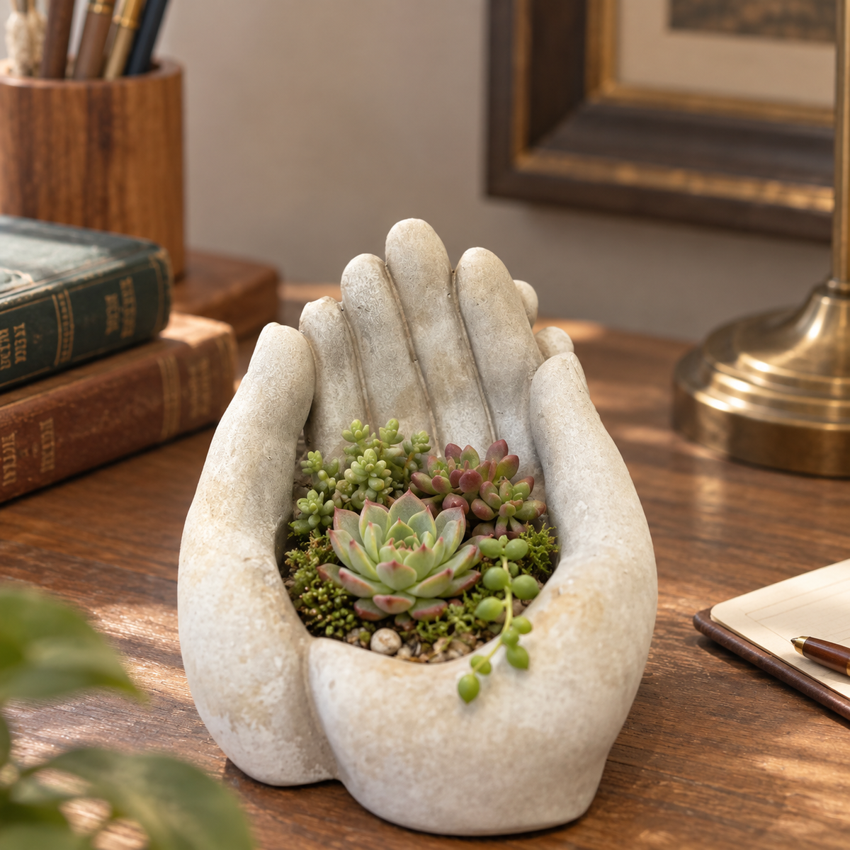 Cement Hands Planter/Candle Holder