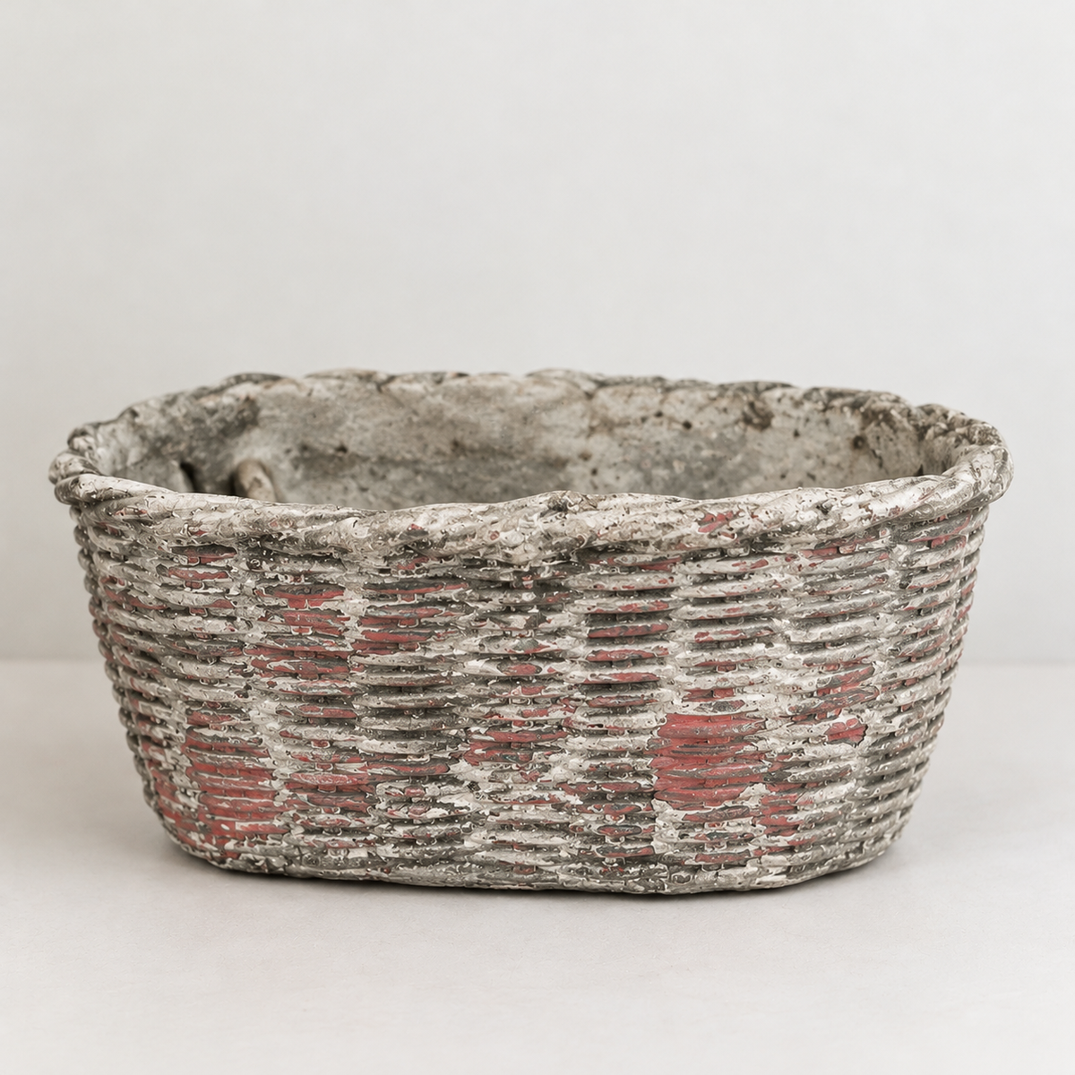 Large Concrete Oval Container with Basket Motif