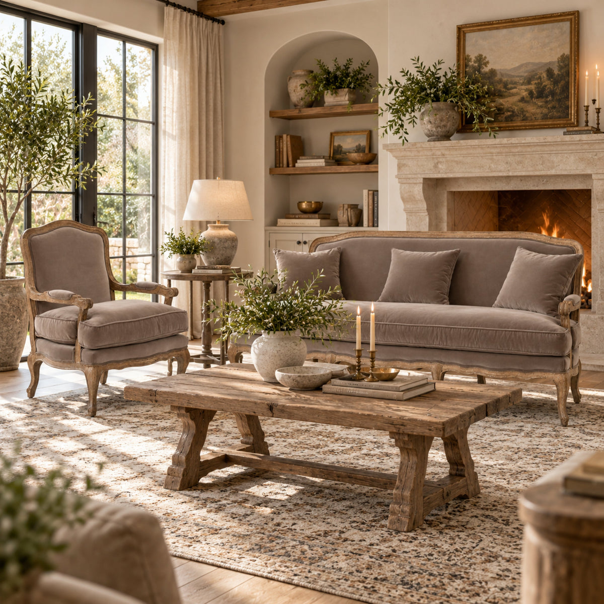 Bastille Tufted Oak Velvet Sofa