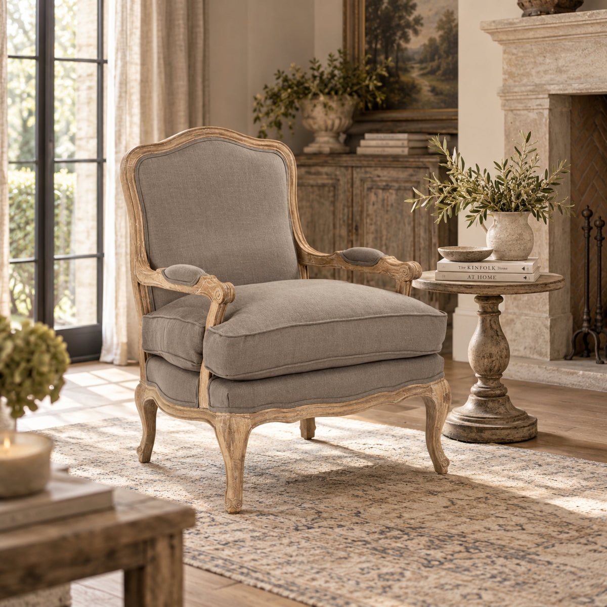 Bastille Warm Taupe Linen Arm Chair