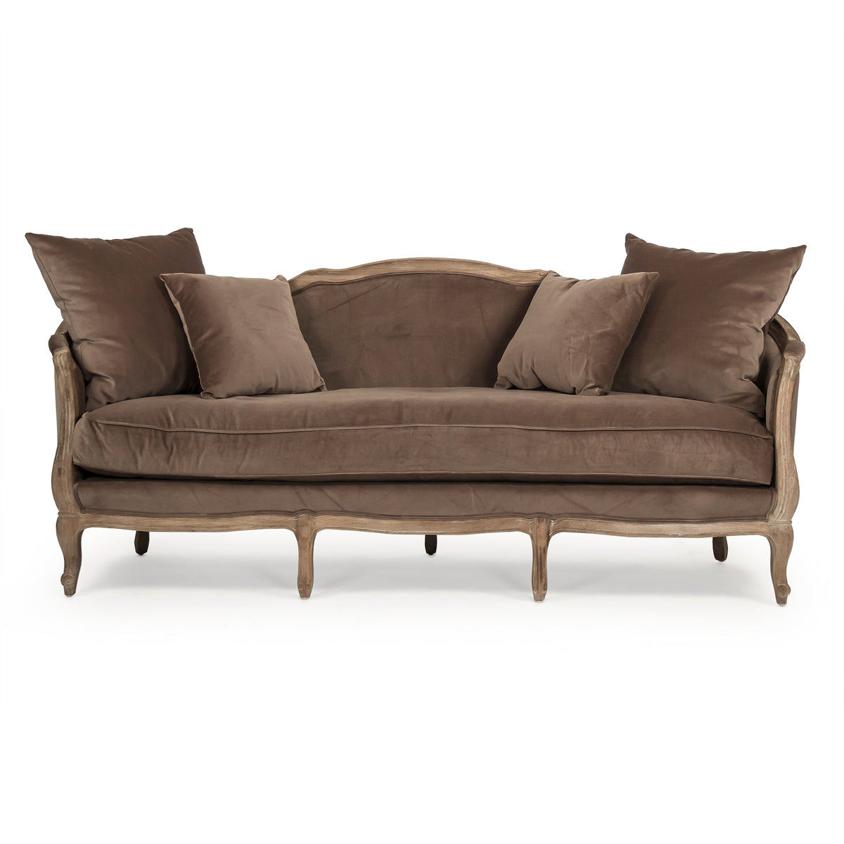 Maison Oak Velvet Sofa with Pillows
