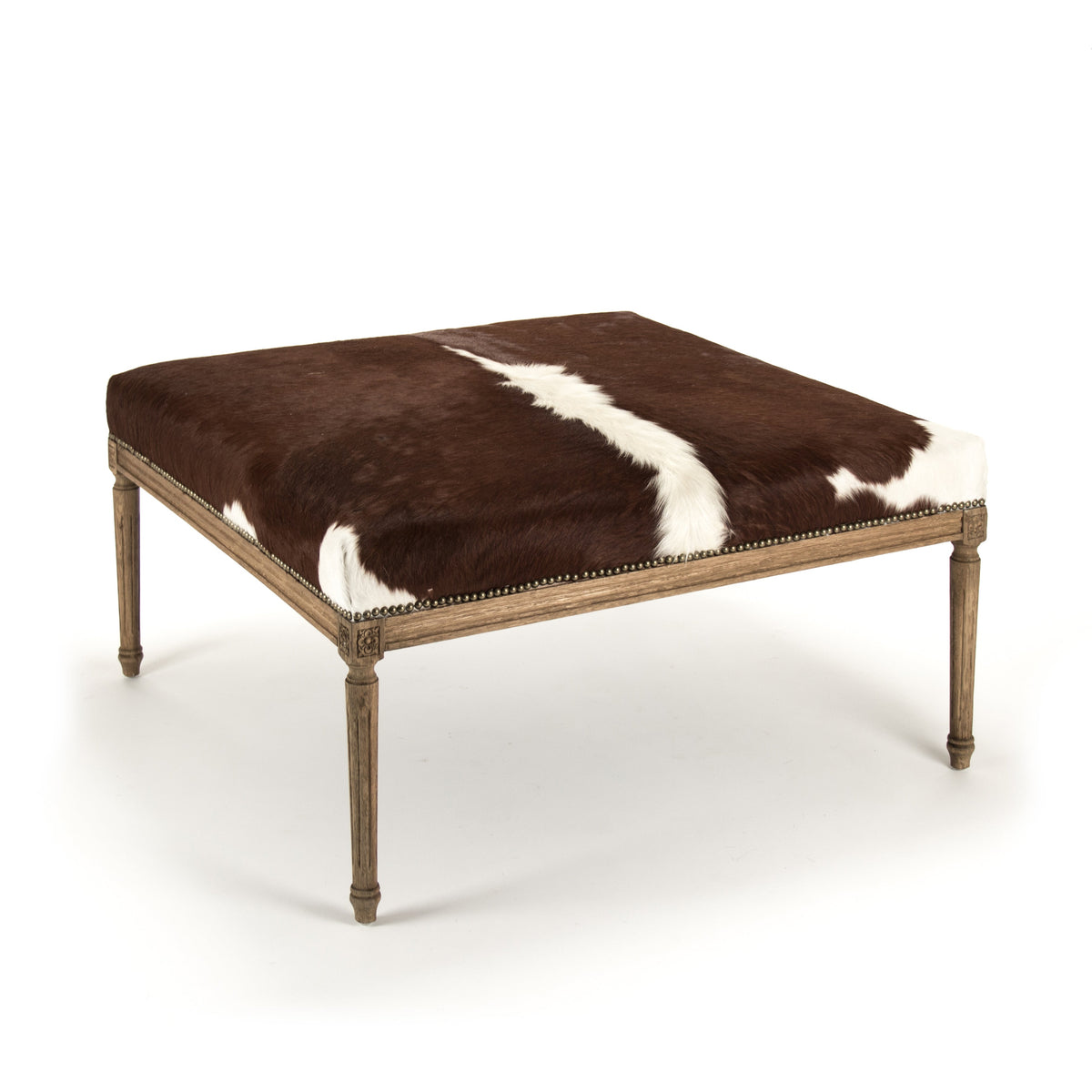 Cowhide Cocktail Ottoman Oak Wood