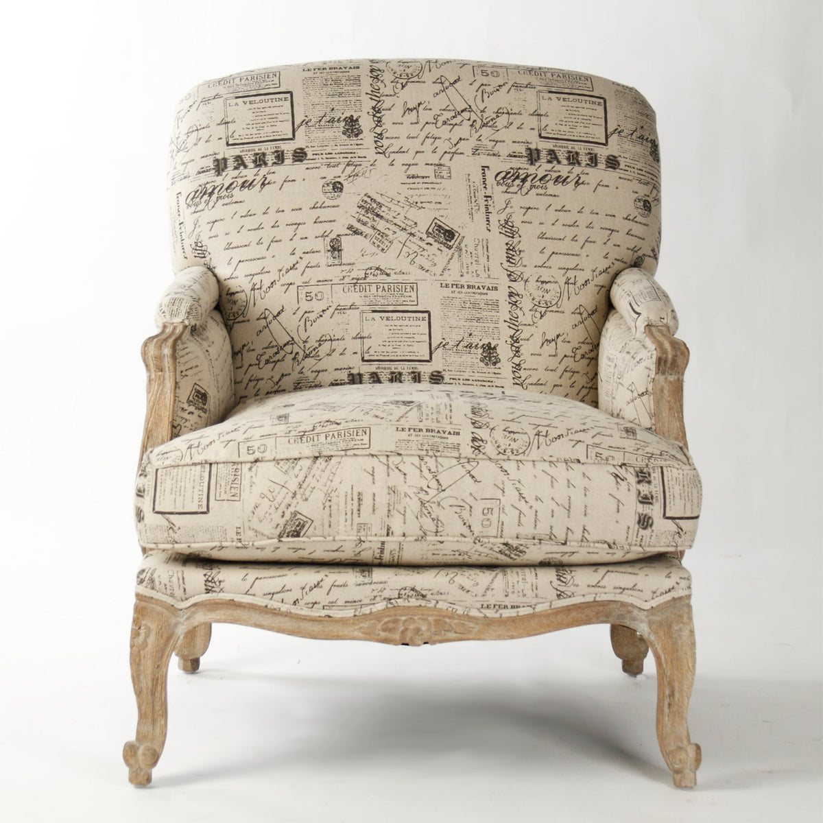 Paris Linen Club Chair with Oak Finish
