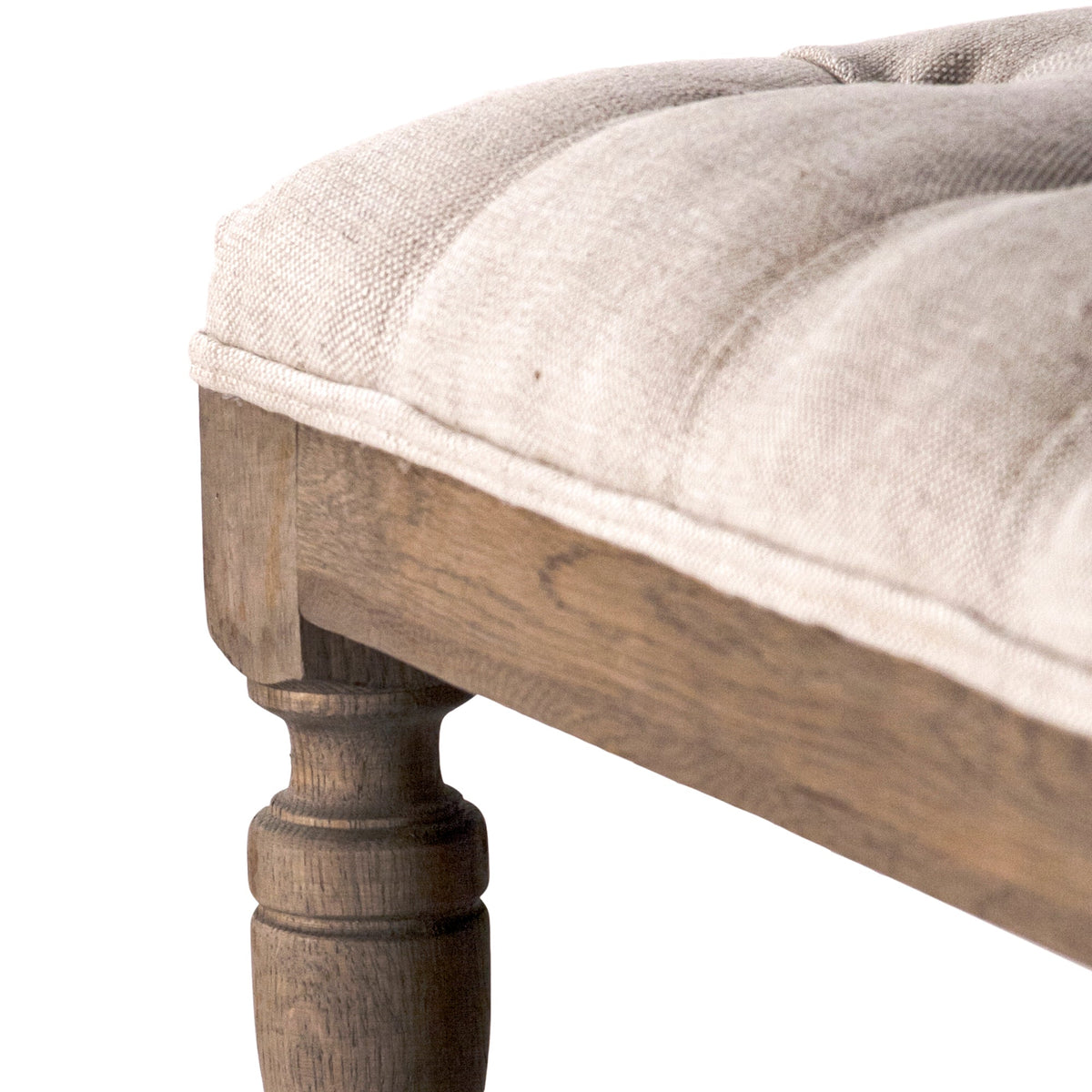 Square Tufted Natural Linen Oak Ottoman