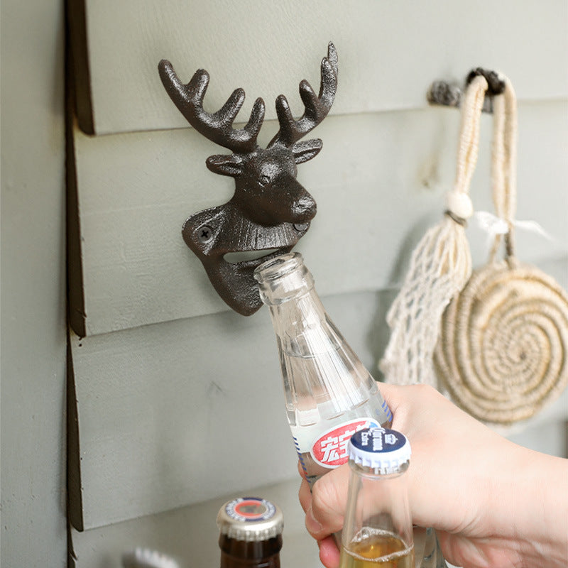 Cast Iron Deer Head Wall-Mounted Bottle Opener