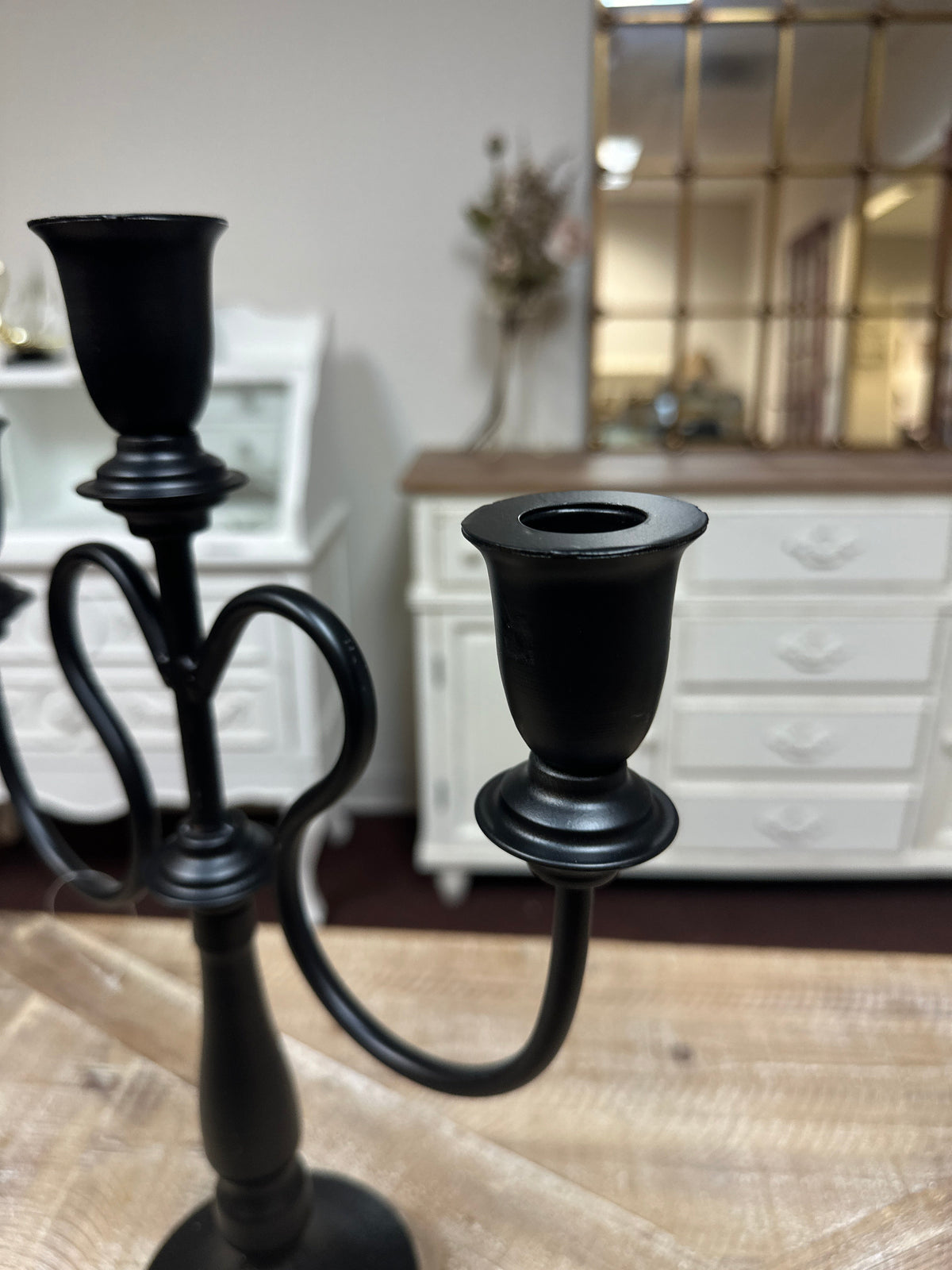 Candelabro a 3 bracci in metallo nero