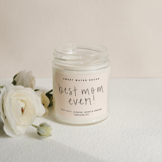 Bougie en cire de soja « Meilleure maman du monde ! » - Pot transparent - 9 oz (Journée spa)